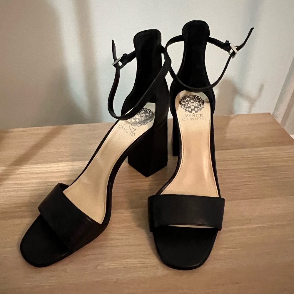 Vince Camuto black ankle strap heel